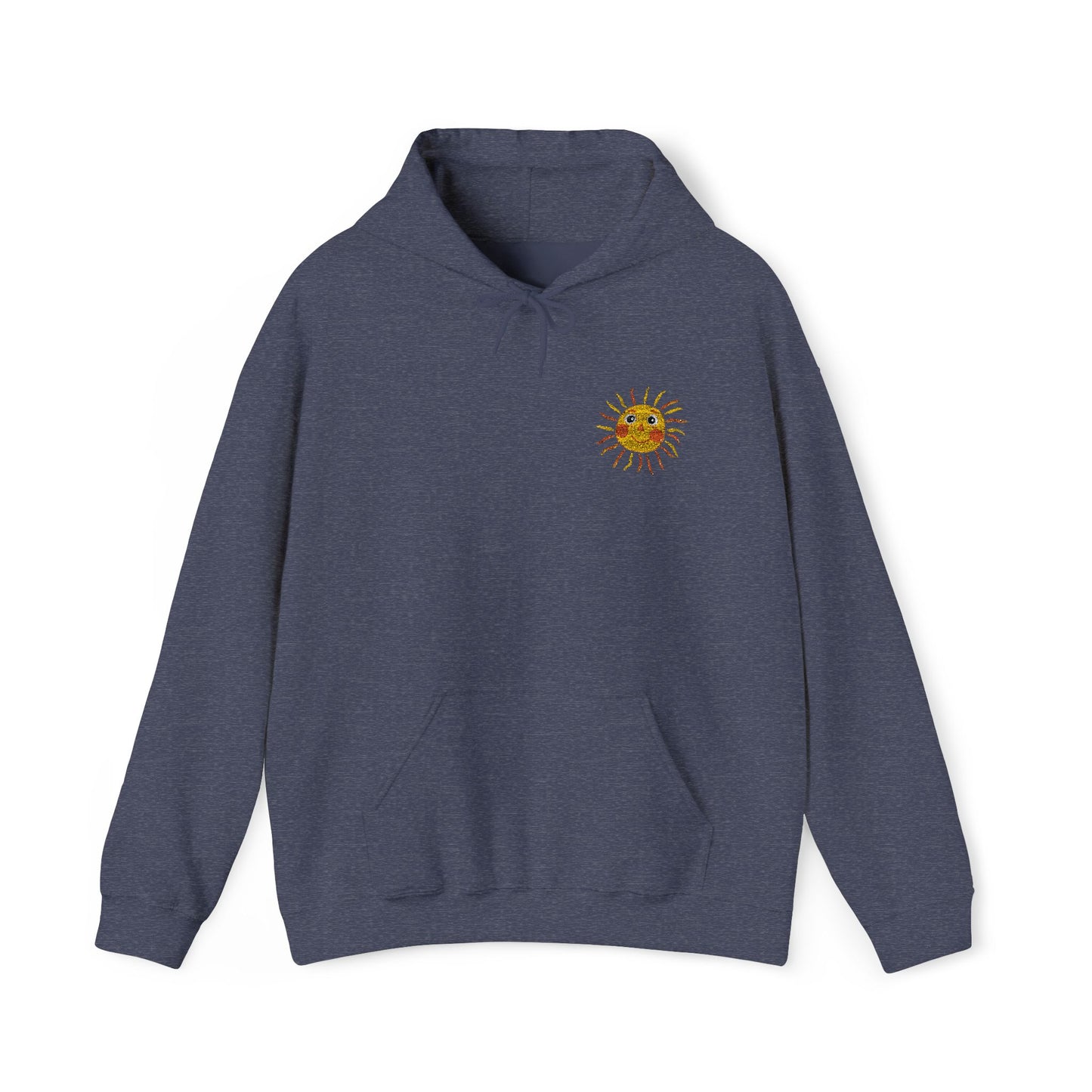 Unique embroidered sweatshirt featuring colorful kid’s artwork design.