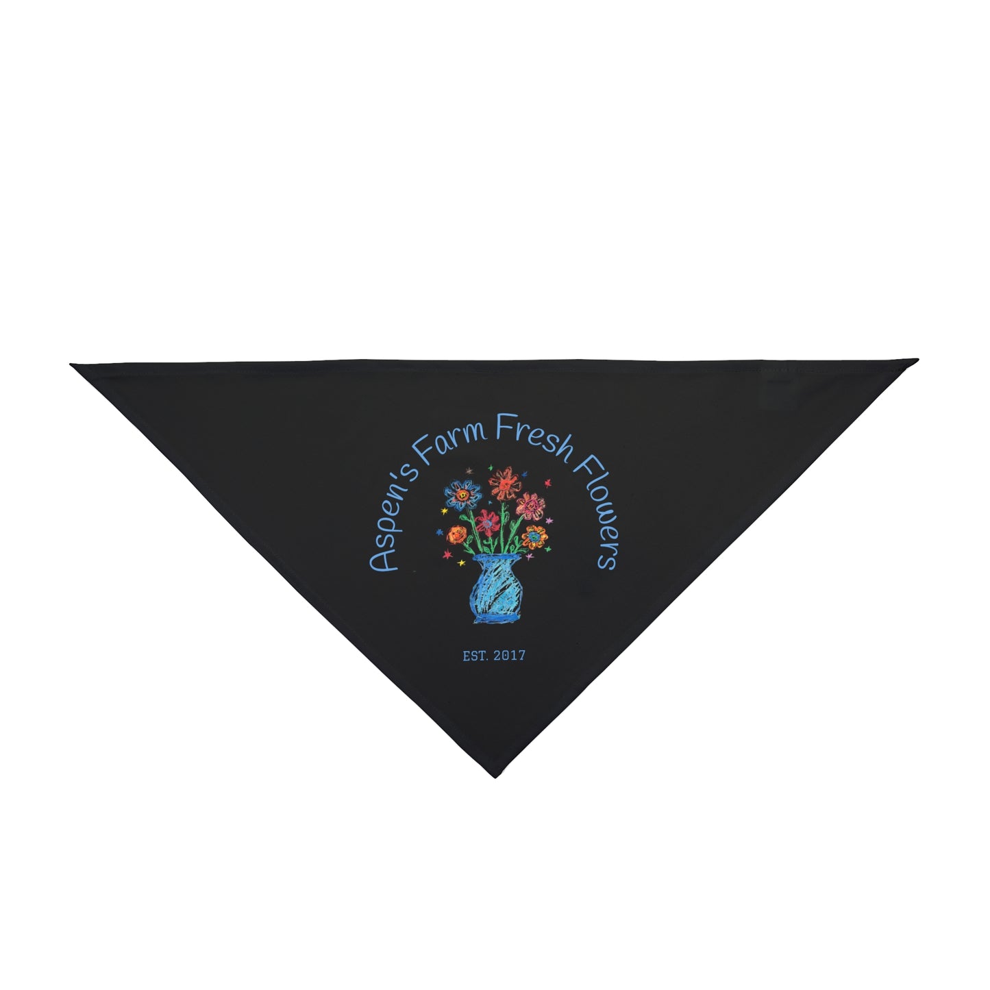Matching pet bandana printed with child’s artwork — part of family set.