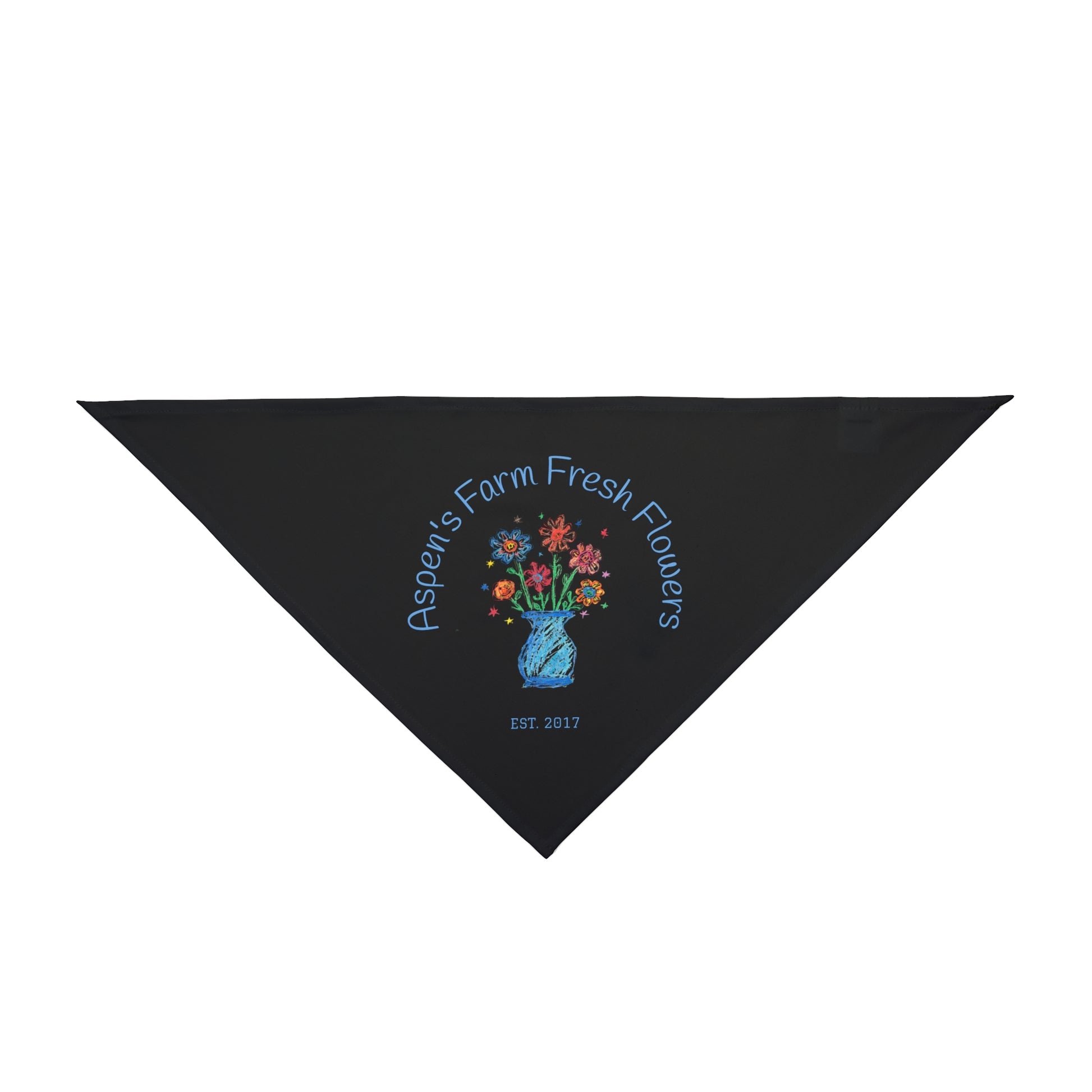 Matching pet bandana printed with child’s artwork — part of family set.